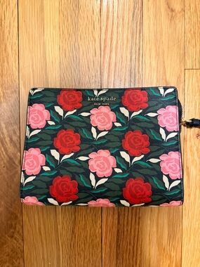 kate spade Rose-Print Zip Clutch in Red, Pink & Green